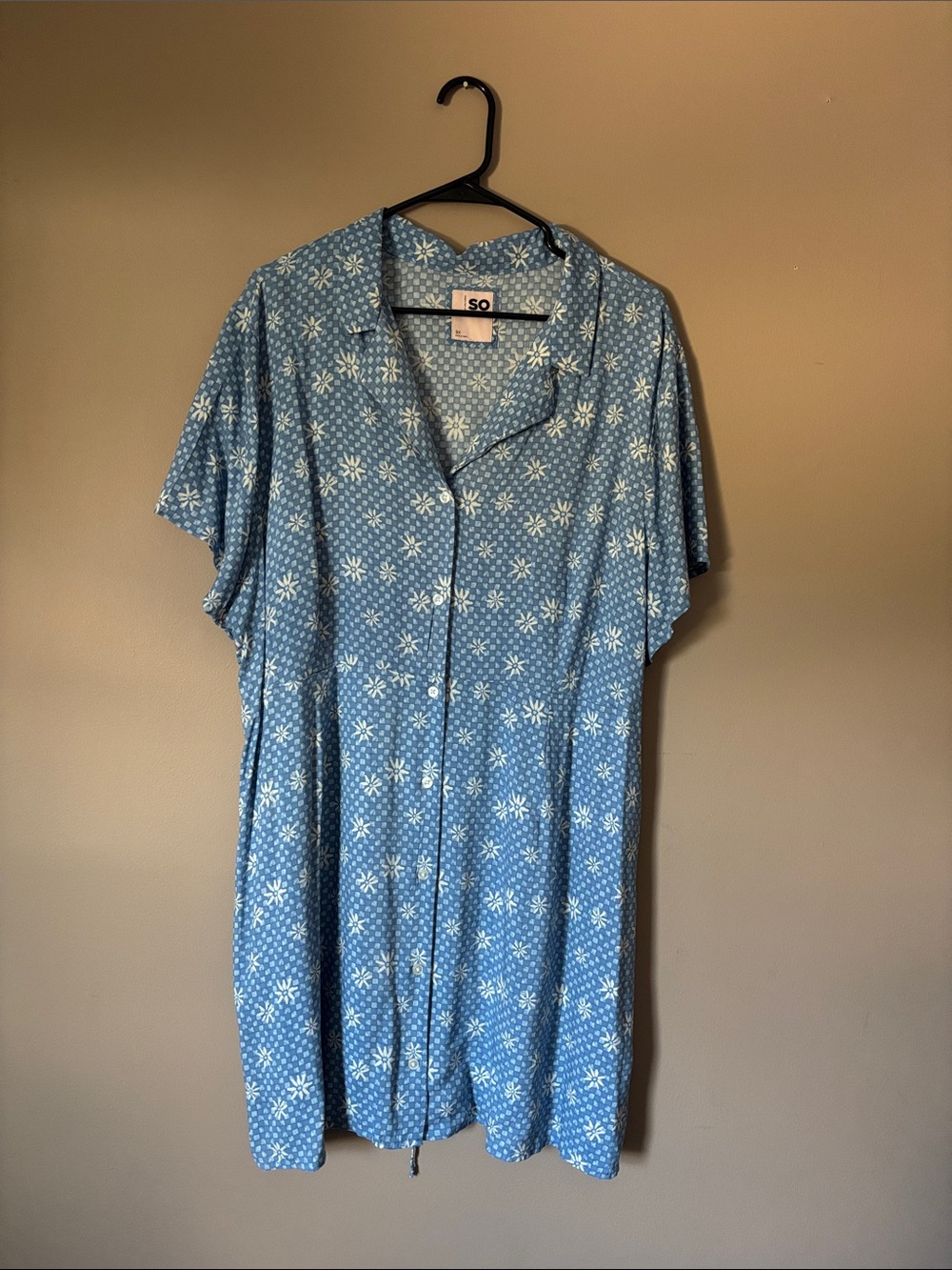 SO Light Blue Floral Midi Button-Front Dress
